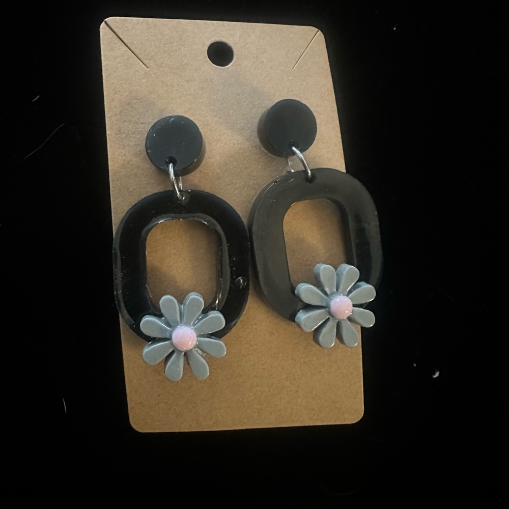 Black and Gray Flower Earrings